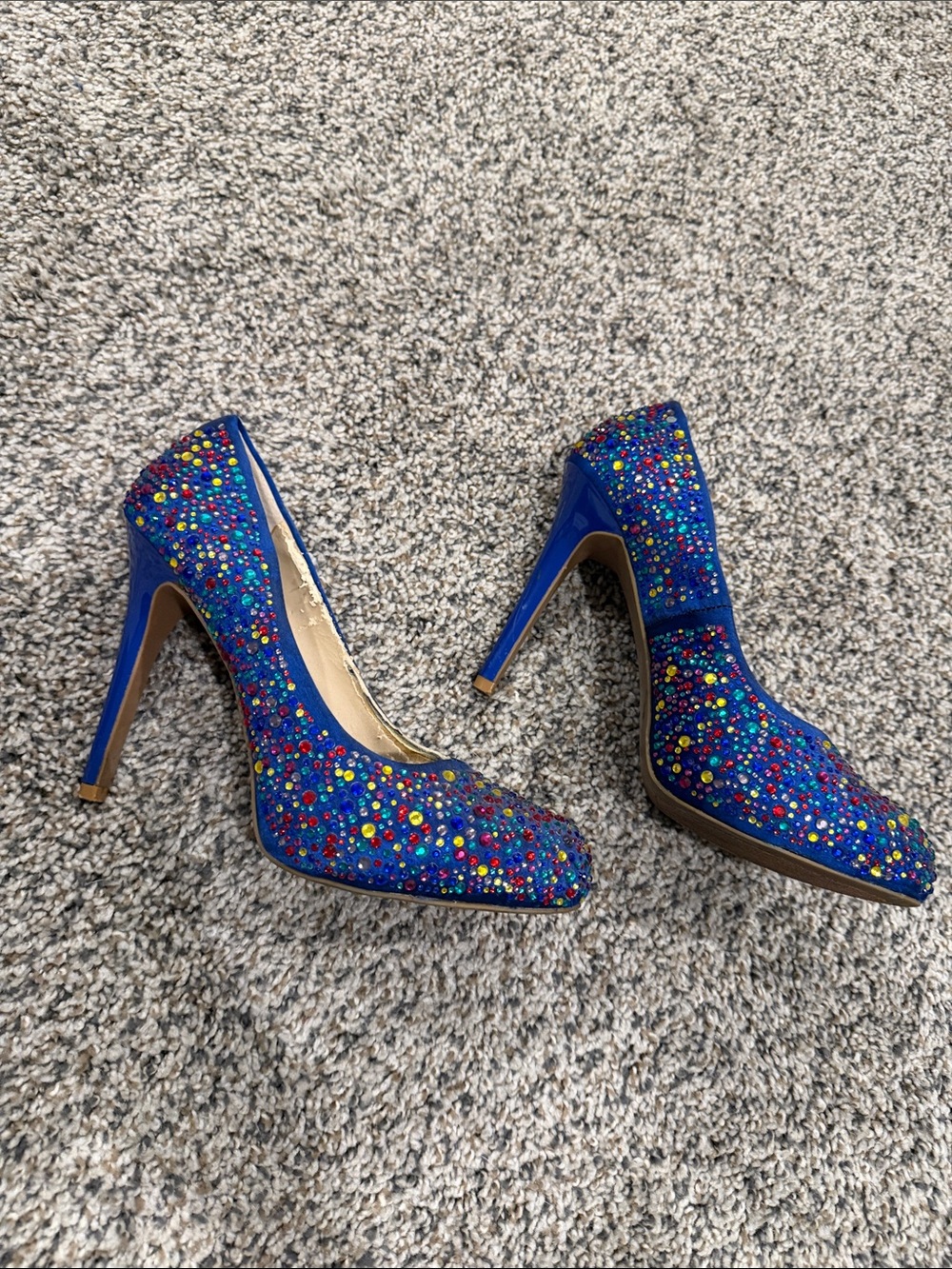 Blue Crystal Embellished High Heel Pumps for Women